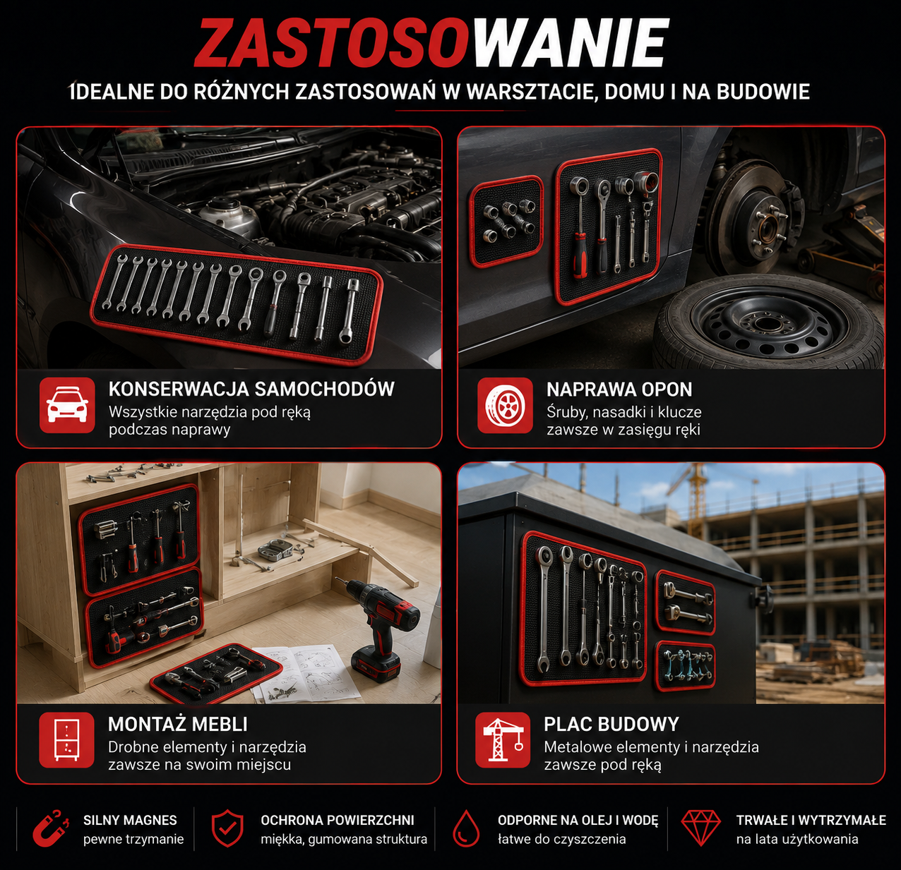GripPro MagMat™ – Zestaw Mat Magnetycznych na Śruby i Narzędzia