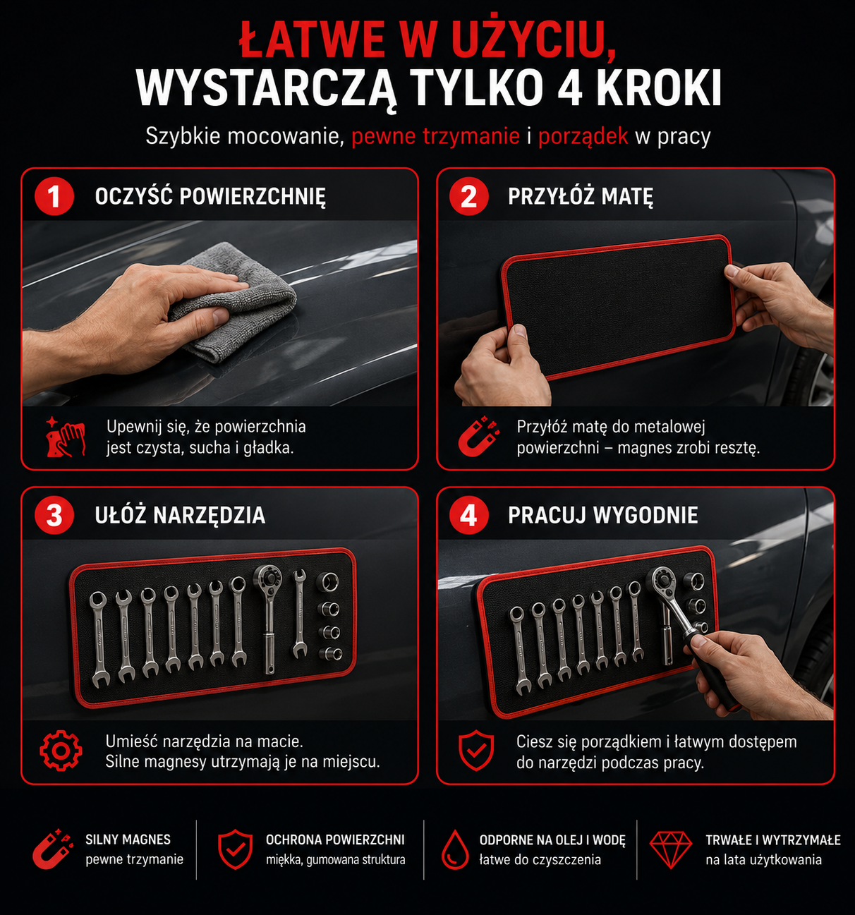 GripPro MagMat™ – Zestaw Mat Magnetycznych na Śruby i Narzędzia