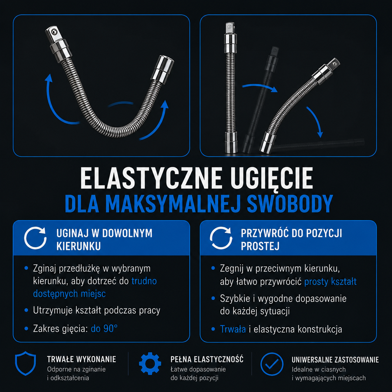 GripPro Cobra™ – Zestaw 3 Elastycznych Przedłużek do Kluczy
