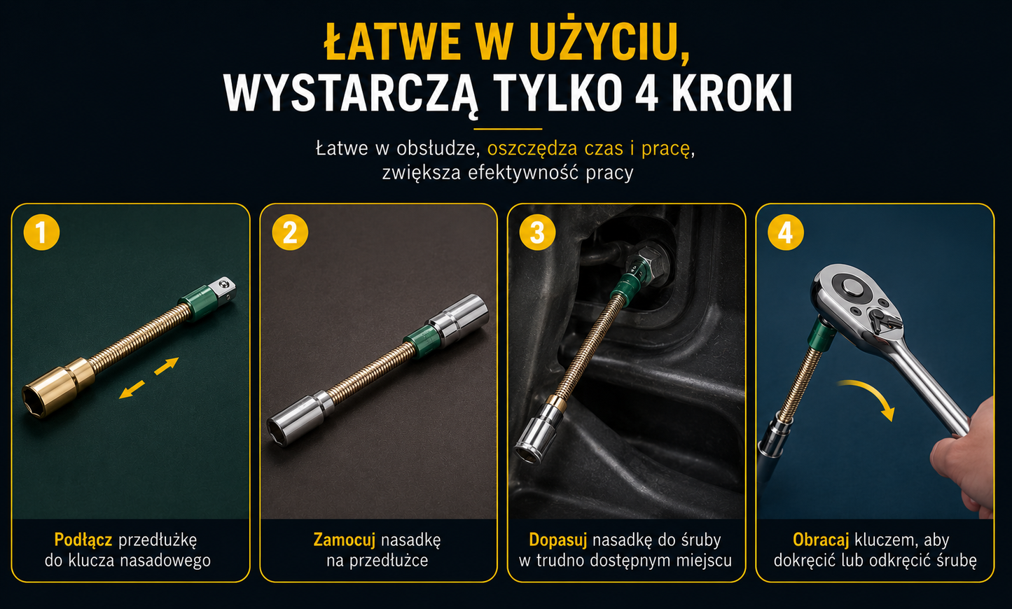 GripPro Cobra™ – Zestaw 3 Elastycznych Przedłużek do Kluczy