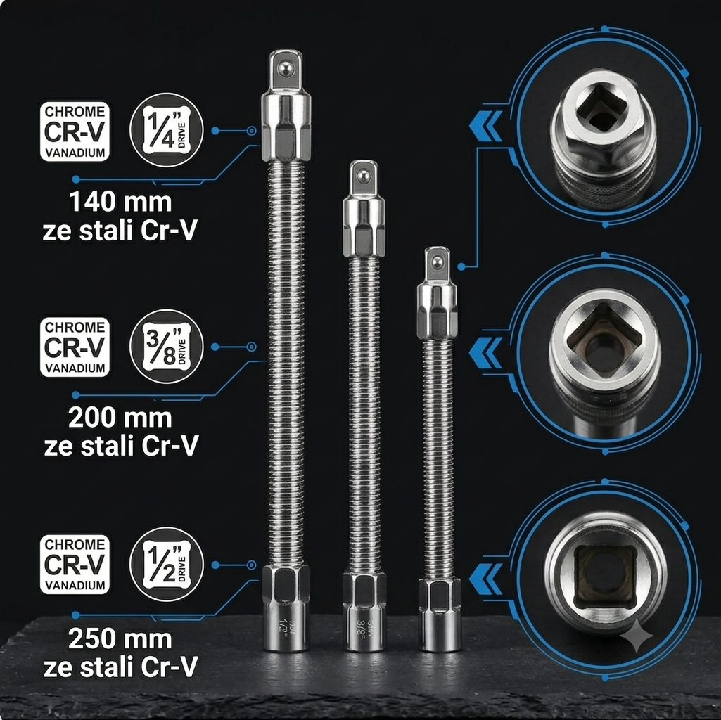GripPro Cobra™ – Zestaw 3 Elastycznych Przedłużek do Kluczy